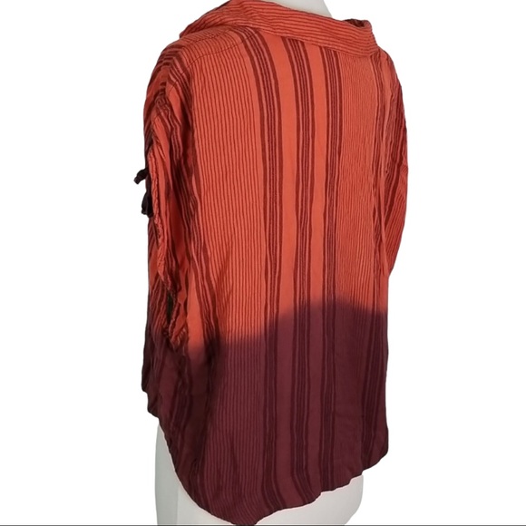 Free People size medium ombré button up maroon & orange striped short sleeve top - Picture 14 of 14